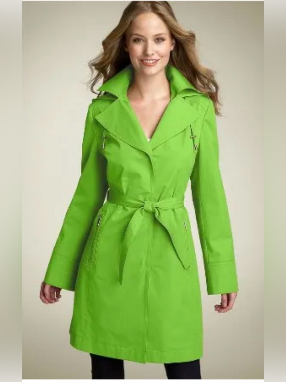 Micheal Micheal Kors Women’s Green Trench Coat with Belt